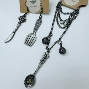 “Liza Luna Handmade” Pewter Finish Utensil Jewelry Set